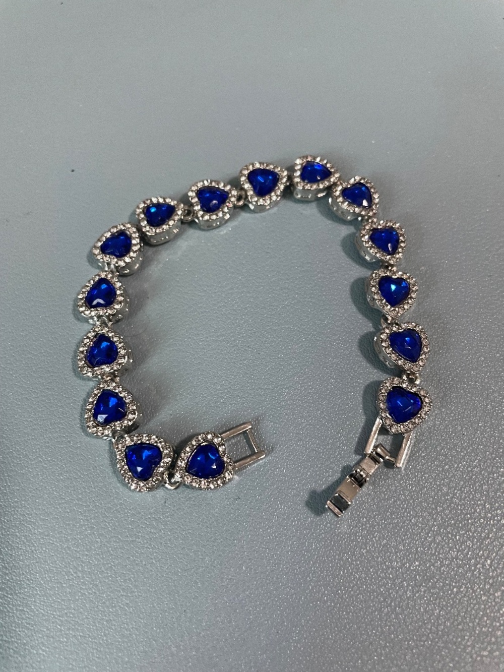 Blue Heart Silver Moissanite Bracelet